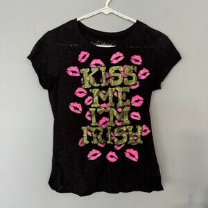 Rocker Girl Kiss Me I'm Irish Burnout Tee Shirt Juniors Size XL / 15 - 17 Black